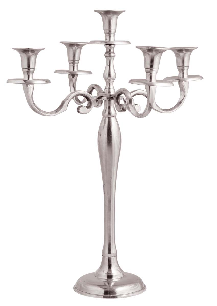 20” Candelabrum in Aluminum with 5 Holders – Silver Tone – Rich Home Décor / Gifts